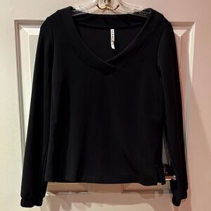Soma Black Fleece V-Neck Long Sleeve Top Size Small